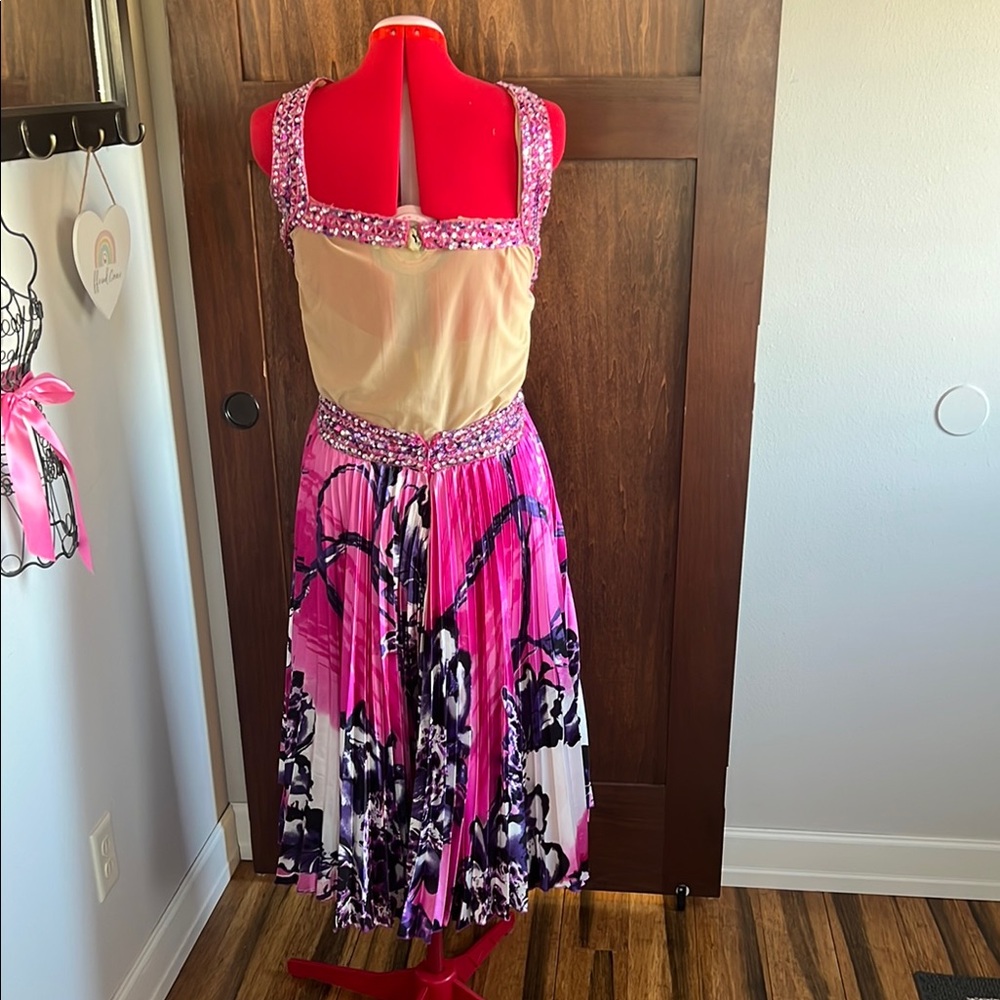 David's Bridal Vibrant Pink and Purple Midi Dress - Picture 3 of 6